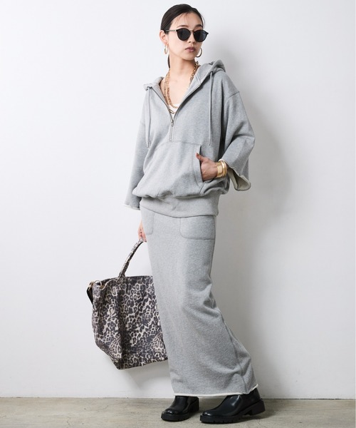 CHIC STYLE(シックスタイル)の「綿100%ハーフジップフーディ<大きいサイズ有>シックスタイル(パーカー・レディース・ブラウン/杢グレー・5L/4L/3L/LL/L/M)」の12枚目の写真