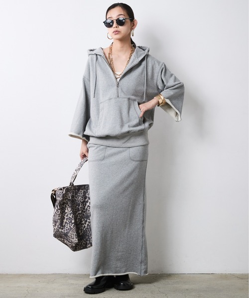 CHIC STYLE(シックスタイル)の「綿100%ハーフジップフーディ<大きいサイズ有>シックスタイル(パーカー・レディース・ブラウン/杢グレー・5L/4L/3L/LL/L/M)」の14枚目の写真