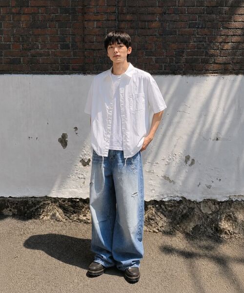 LETTERCOMO(レテルコモ)の「エアリーオーバーサイズテンセル半袖シャツアイボリー(シャツ/ブラウス・メンズ・ホワイト・MEDIUM/LARGE)」の8枚目の写真