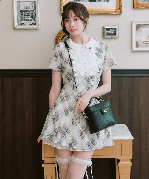 OLIVE des OLIVE（オリーブデオリーブ）の「Aimerianejoieレース切替ワンピース（ワンピース・レディース・チャコールグレー/ミント/ブラック・FREE）」の2枚目の写真