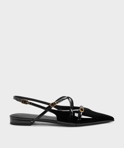CHARLES & KEITH(チャールズ & キース)の「Maybelle メイベル パテント ストラッピー スリングバック フラット(パンプス・レディース・アイボリー/バーガンディー/ブラック系その他6・22.5cm/23cm/23.5cm/24.5cm/25cm/25.5cm)」の5枚目の写真