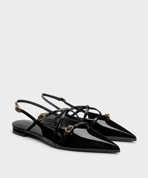CHARLES & KEITH(チャールズ & キース)の「Maybelle メイベル パテント ストラッピー スリングバック フラット(パンプス・レディース・アイボリー/バーガンディー/ブラック系その他6・22.5cm/23cm/23.5cm/24.5cm/25cm/25.5cm)」の4枚目の写真