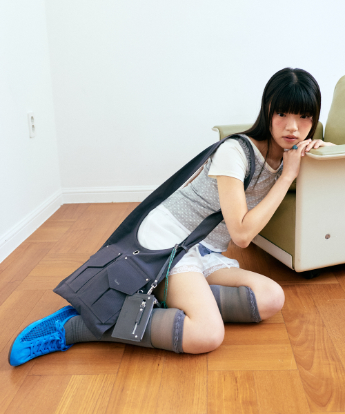 SUNLIT(サンリット)の「ファブリックツーポケットフラットバッグセット(チャコール)(メッセンジャーバッグ・レディース・その他・FREE)」の1枚目の写真