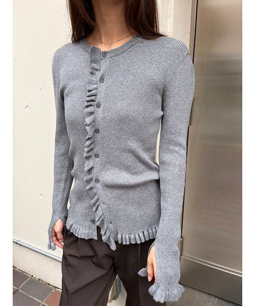 Henon.（ヘノン）の「フリルニットリブニットカーディガン（カーディガン/ボレロ・レディース・ボルドー/グレー・F）」の3枚目の写真
