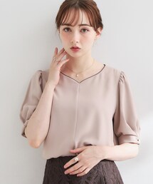 【洗える】袖リボンデザイン ハートネック ブラウス