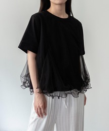 【on:nue】チュールドッキング半袖Tシャツ