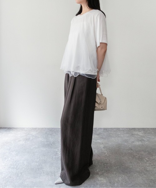 on:nue(オンニュ)の「【on:nue】チュールドッキング半袖Tシャツ(Tシャツ/カットソー・レディース・グレー/ブラック/ホワイト・FREE)」の8枚目の写真