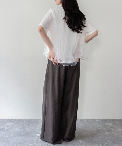 on:nue(オンニュ)の「【on:nue】チュールドッキング半袖Tシャツ(Tシャツ/カットソー・レディース・グレー/ブラック/ホワイト・FREE)」の10枚目の写真