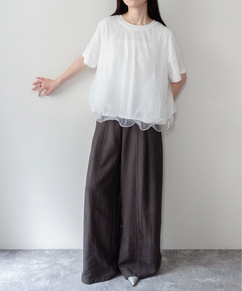 on:nue(オンニュ)の「【on:nue】チュールドッキング半袖Tシャツ(Tシャツ/カットソー・レディース・グレー/ブラック/ホワイト・FREE)」の11枚目の写真