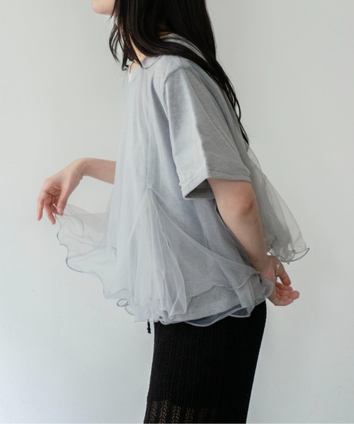 on:nue(オンニュ)の「【on:nue】チュールドッキング半袖Tシャツ(Tシャツ/カットソー・レディース・グレー/ブラック/ホワイト・FREE)」の12枚目の写真