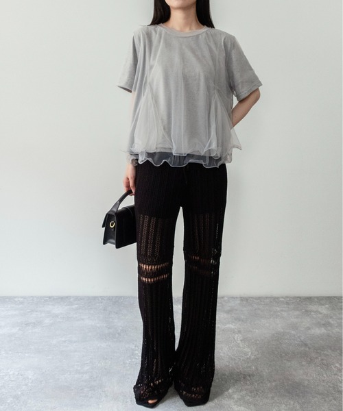 on:nue(オンニュ)の「【on:nue】チュールドッキング半袖Tシャツ(Tシャツ/カットソー・レディース・グレー/ブラック/ホワイト・FREE)」の19枚目の写真