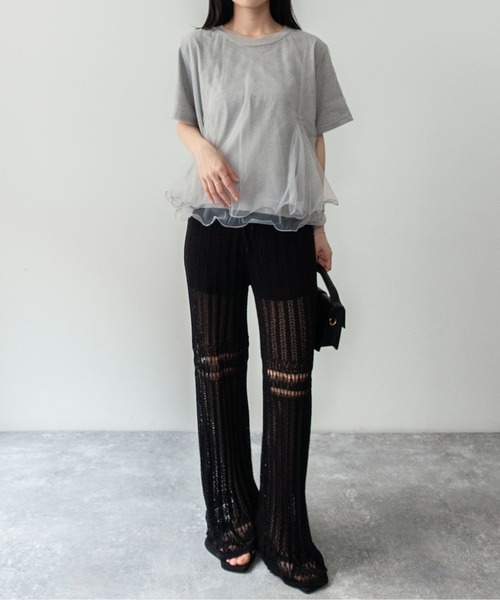 on:nue(オンニュ)の「【on:nue】チュールドッキング半袖Tシャツ(Tシャツ/カットソー・レディース・グレー/ブラック/ホワイト・FREE)」の20枚目の写真
