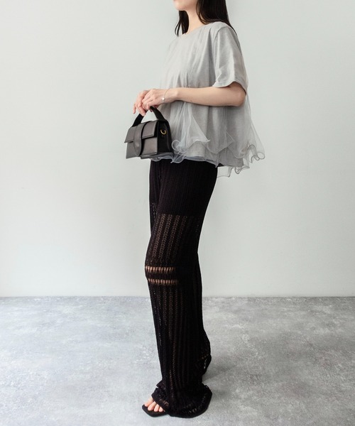 on:nue(オンニュ)の「【on:nue】チュールドッキング半袖Tシャツ(Tシャツ/カットソー・レディース・グレー/ブラック/ホワイト・FREE)」の17枚目の写真