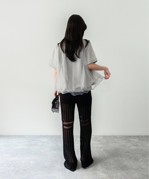 on:nue(オンニュ)の「【on:nue】チュールドッキング半袖Tシャツ(Tシャツ/カットソー・レディース・グレー/ブラック/ホワイト・FREE)」の18枚目の写真
