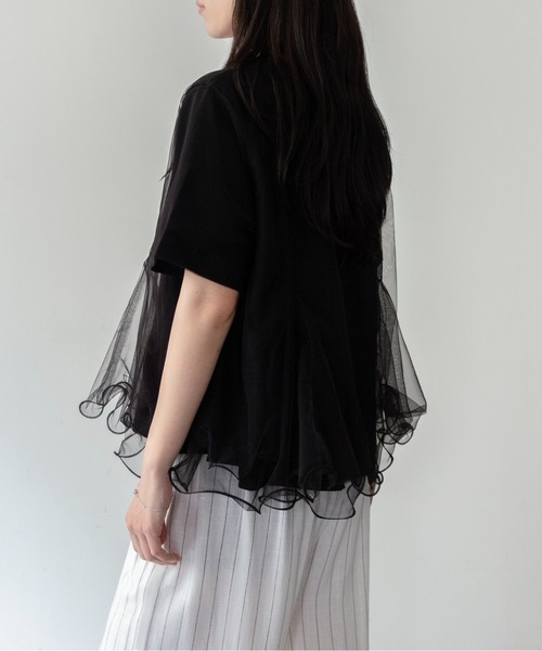 on:nue(オンニュ)の「【on:nue】チュールドッキング半袖Tシャツ(Tシャツ/カットソー・レディース・グレー/ブラック/ホワイト・FREE)」の21枚目の写真
