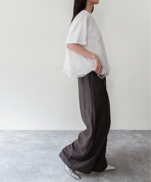 on:nue(オンニュ)の「【on:nue】チュールドッキング半袖Tシャツ(Tシャツ/カットソー・レディース・グレー/ブラック/ホワイト・FREE)」の9枚目の写真