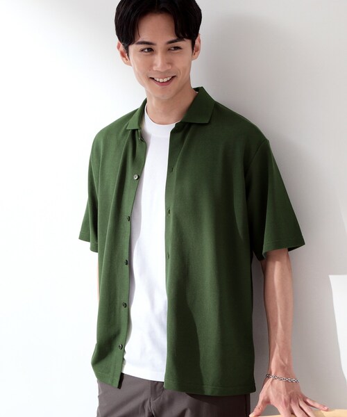 THE SHOP TK (ザ ショップ ティーケー )の「【半袖シャツ+インナー セットアイテム】カノコ半袖シャツ&半袖Tシャツ(カーディガン/ボレロ・メンズ・ダークグレー/モスグリーン/ネイビー・01/02/03/04)」の2枚目の写真