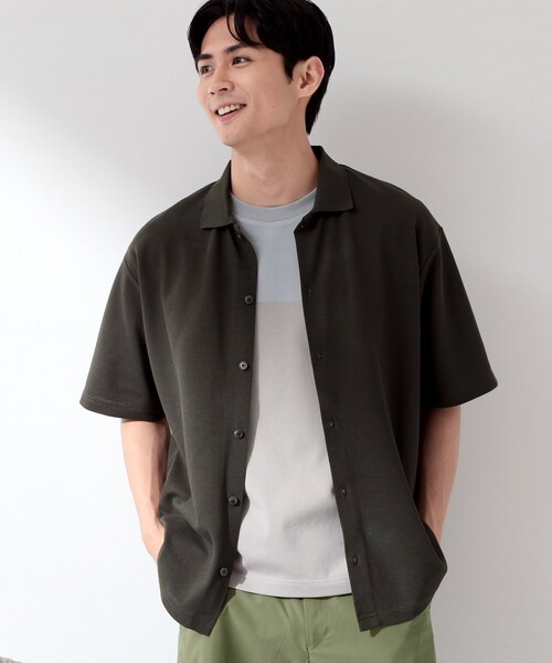 THE SHOP TK (ザ ショップ ティーケー )の「【半袖シャツ+インナー セットアイテム】カノコ半袖シャツ&半袖Tシャツ(カーディガン/ボレロ・メンズ・ダークグレー/モスグリーン/ネイビー・01/02/03/04)」の4枚目の写真