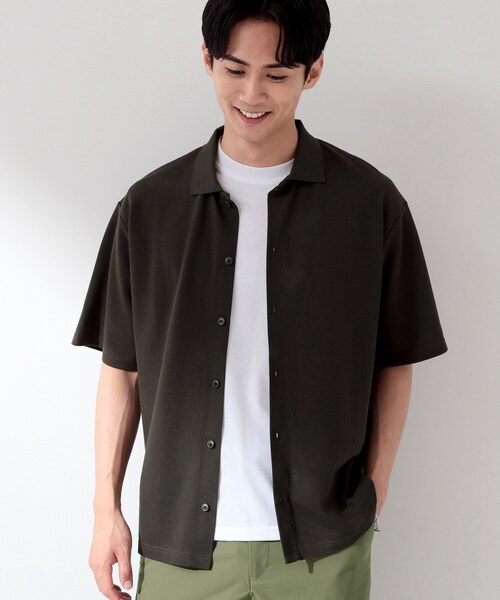 THE SHOP TK (ザ ショップ ティーケー )の「【半袖シャツ+インナー セットアイテム】カノコ半袖シャツ&半袖Tシャツ(カーディガン/ボレロ・メンズ・ダークグレー/モスグリーン/ネイビー・01/02/03/04)」の5枚目の写真
