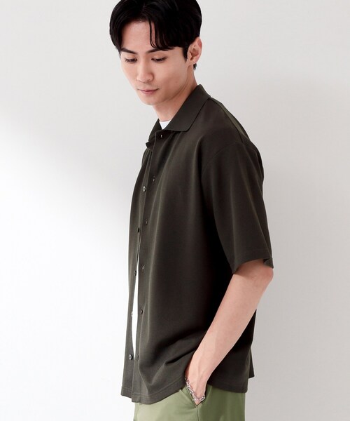 THE SHOP TK (ザ ショップ ティーケー )の「【半袖シャツ+インナー セットアイテム】カノコ半袖シャツ&半袖Tシャツ(カーディガン/ボレロ・メンズ・ダークグレー/モスグリーン/ネイビー・01/02/03/04)」の6枚目の写真