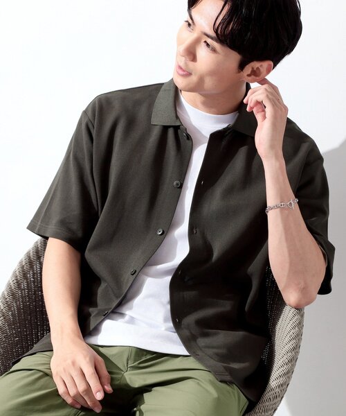 THE SHOP TK (ザ ショップ ティーケー )の「【半袖シャツ+インナー セットアイテム】カノコ半袖シャツ&半袖Tシャツ(カーディガン/ボレロ・メンズ・ダークグレー/モスグリーン/ネイビー・01/02/03/04)」の7枚目の写真