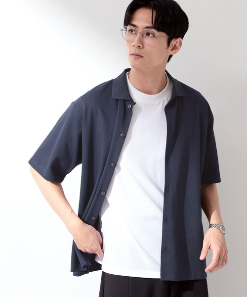 THE SHOP TK (ザ ショップ ティーケー )の「【半袖シャツ+インナー セットアイテム】カノコ半袖シャツ&半袖Tシャツ(カーディガン/ボレロ・メンズ・ダークグレー/モスグリーン/ネイビー・01/02/03/04)」の10枚目の写真