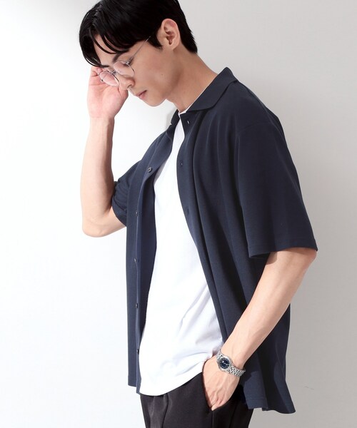 THE SHOP TK (ザ ショップ ティーケー )の「【半袖シャツ+インナー セットアイテム】カノコ半袖シャツ&半袖Tシャツ(カーディガン/ボレロ・メンズ・ダークグレー/モスグリーン/ネイビー・01/02/03/04)」の11枚目の写真