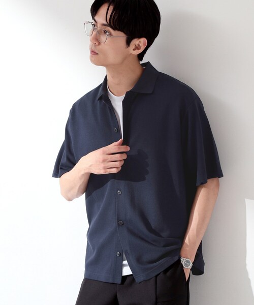 THE SHOP TK (ザ ショップ ティーケー )の「【半袖シャツ+インナー セットアイテム】カノコ半袖シャツ&半袖Tシャツ(カーディガン/ボレロ・メンズ・ダークグレー/モスグリーン/ネイビー・01/02/03/04)」の12枚目の写真