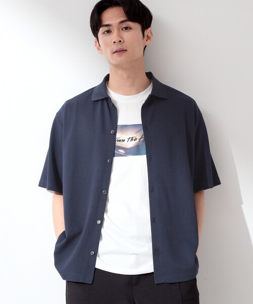 THE SHOP TK (ザ ショップ ティーケー )の「【半袖シャツ+インナー セットアイテム】カノコ半袖シャツ&半袖Tシャツ(カーディガン/ボレロ・メンズ・ダークグレー/モスグリーン/ネイビー・01/02/03/04)」の13枚目の写真