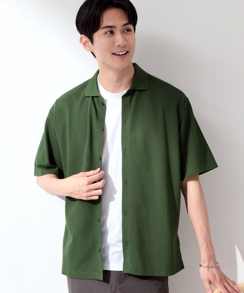 THE SHOP TK (ザ ショップ ティーケー )の「【半袖シャツ+インナー セットアイテム】カノコ半袖シャツ&半袖Tシャツ(カーディガン/ボレロ・メンズ・ダークグレー/モスグリーン/ネイビー・01/02/03/04)」の16枚目の写真