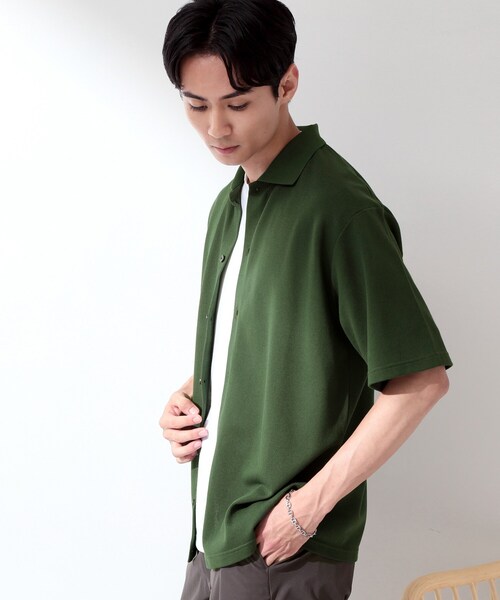 THE SHOP TK (ザ ショップ ティーケー )の「【半袖シャツ+インナー セットアイテム】カノコ半袖シャツ&半袖Tシャツ(カーディガン/ボレロ・メンズ・ダークグレー/モスグリーン/ネイビー・01/02/03/04)」の17枚目の写真