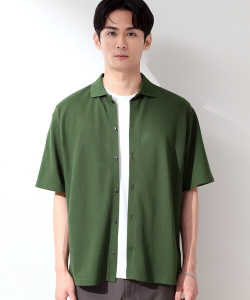 THE SHOP TK (ザ ショップ ティーケー )の「【半袖シャツ+インナー セットアイテム】カノコ半袖シャツ&半袖Tシャツ(カーディガン/ボレロ・メンズ・ダークグレー/モスグリーン/ネイビー・01/02/03/04)」の18枚目の写真