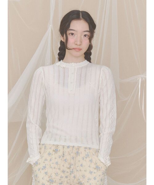 merry jenny(メリージェニー)の「floral pointelle knit(ニット/セーター・レディース・ピンク/チャコールグレー/オフホワイト・FREE)」の15枚目の写真