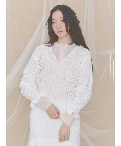 merry jenny(メリージェニー)の「floral pointelle knit(ニット/セーター・レディース・ピンク/チャコールグレー/オフホワイト・FREE)」の21枚目の写真