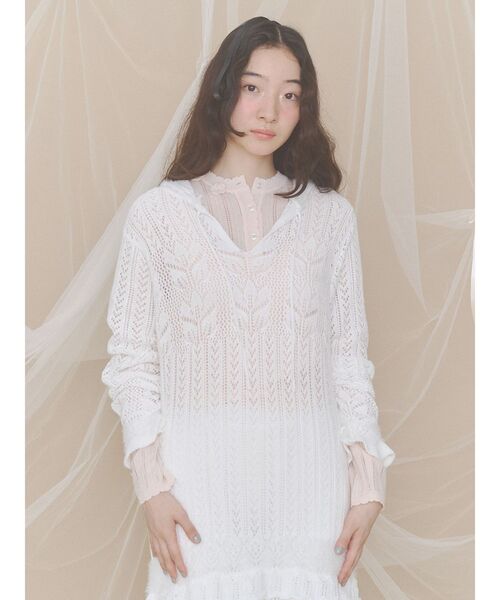 merry jenny(メリージェニー)の「floral pointelle knit(ニット/セーター・レディース・ピンク/チャコールグレー/オフホワイト・FREE)」の22枚目の写真