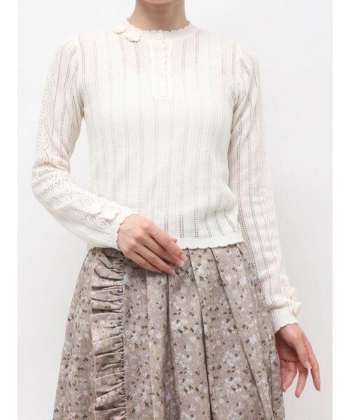 merry jenny(メリージェニー)の「floral pointelle knit(ニット/セーター・レディース・ピンク/チャコールグレー/オフホワイト・FREE)」の12枚目の写真
