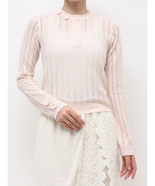 merry jenny(メリージェニー)の「floral pointelle knit(ニット/セーター・レディース・ピンク/チャコールグレー/オフホワイト・FREE)」の14枚目の写真
