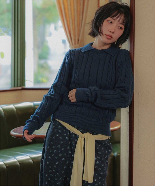 miette（ミエット）の「ポロ襟ケーブルニットプルオーバー（ニット/セーター・レディース・ライトイエロー/グレー/ネイビー・FREE）」の10枚目の写真