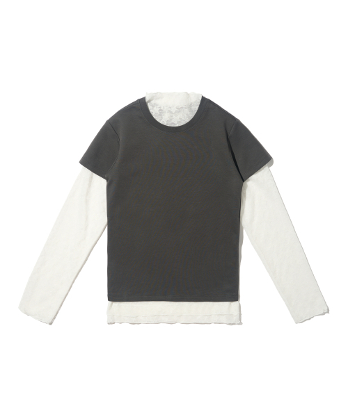 CARGOBROS FOR WOMAN(カーゴブロスフォーウィメン)の「スタシースルーロングスリーブレイヤード半袖Tシャツセット(アイボリー/チャコール)(Tシャツ/カットソー・レディース・その他・FREE)」の1枚目の写真