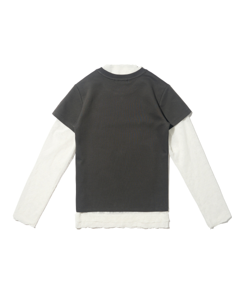 CARGOBROS FOR WOMAN(カーゴブロスフォーウィメン)の「スタシースルーロングスリーブレイヤード半袖Tシャツセット(アイボリー/チャコール)(Tシャツ/カットソー・レディース・その他・FREE)」の2枚目の写真