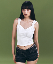 Mov Shirring Sleeveless Top (White)