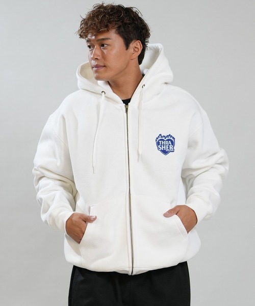 THRASHER(スラッシャー)の「【ムラサキスポーツ限定】THRASHER/スラッシャー ジップアップ パーカー 264TH1PK111(パーカー・メンズ・アイボリー/ヘザーグレー/ブラック・M/L/XL)」の1枚目の写真