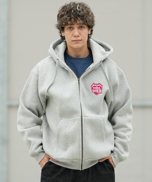 THRASHER(スラッシャー)の「【ムラサキスポーツ限定】THRASHER/スラッシャー ジップアップ パーカー 264TH1PK111(パーカー・メンズ・アイボリー/ヘザーグレー/ブラック・M/L/XL)」の3枚目の写真