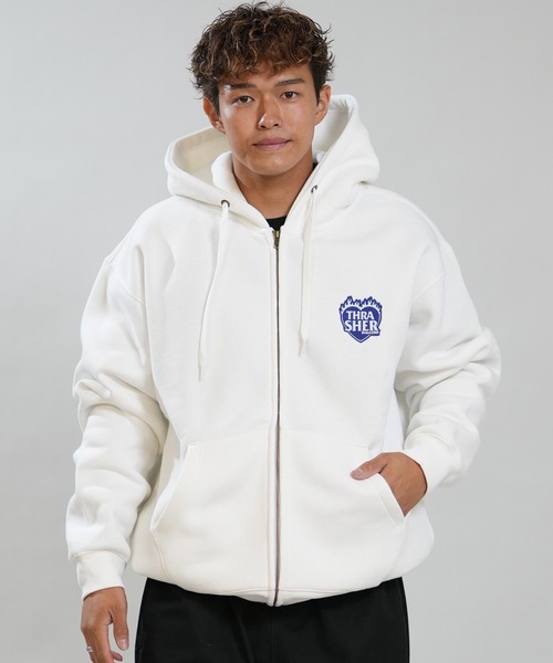 THRASHER(スラッシャー)の「【ムラサキスポーツ限定】THRASHER/スラッシャー ジップアップ パーカー 264TH1PK111(パーカー・メンズ・アイボリー/ヘザーグレー/ブラック・M/L/XL)」の4枚目の写真