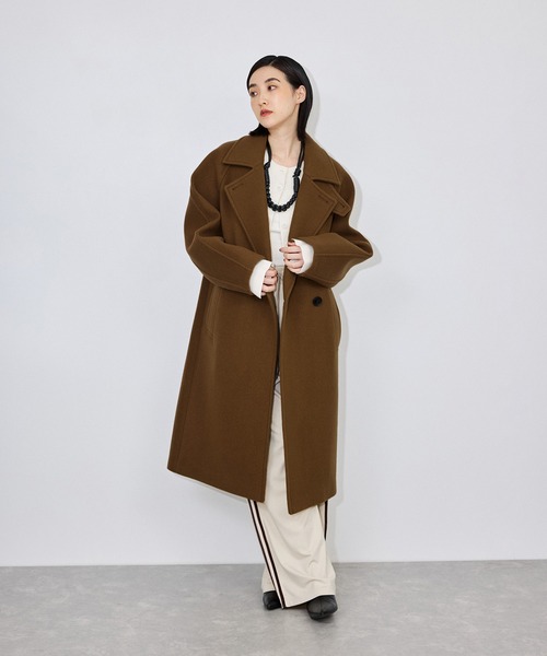 ADAM ET ROPE'(アダムエロペ)の「【定番】ウールボンディングラグランロングコート(ステンカラーコート・レディース・ブラウン/ブラック/ベージュ/ダークブラウン/キャメル・36/38)」の7枚目の写真