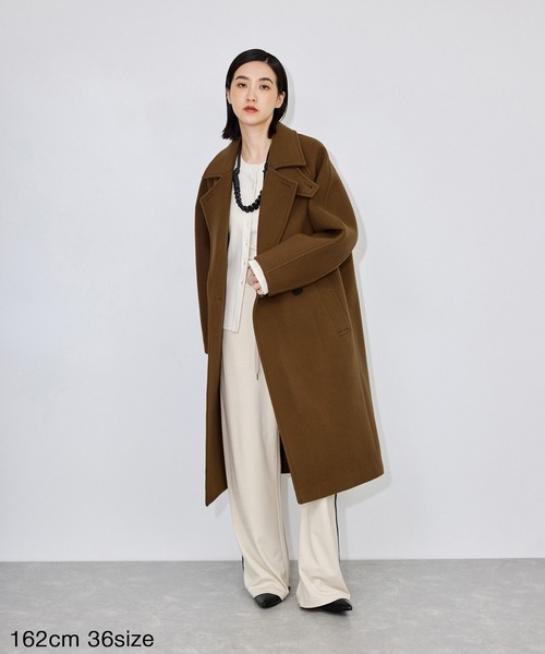 ADAM ET ROPE'(アダムエロペ)の「【定番】ウールボンディングラグランロングコート(ステンカラーコート・レディース・ブラウン/ブラック/ベージュ/ダークブラウン/キャメル・36/38)」の6枚目の写真