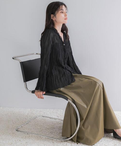 URBAN RESEARCH ROSSO WOMEN(アーバンリサーチ ロッソ)の「ワッシャープリーツシアーブラウス(シャツ/ブラウス・レディース・ブラック/オフホワイト・FREE)」の1枚目の写真