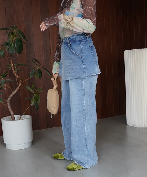 SANSeLF(サンセルフ)の「【SANSeLF】レイヤードラップワイドデニム saw26a010(デニムパンツ・レディース・ブルー・FREE)」の3枚目の写真