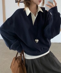 Teem Store（チームストア）の「ストライプシャツ襟 レイヤード風スウェット（スウェット）」