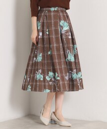 花×チェック柄タックスカート